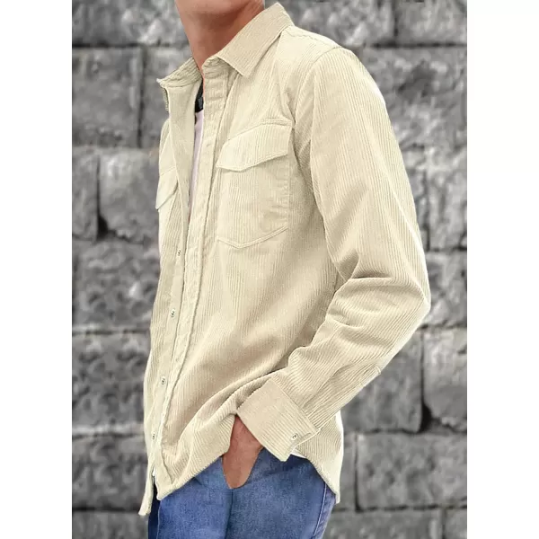 JMIERR Men's Corduroy Button Down Shirts Casual Long Sleeve Shacket Jacket with Flap Pockets