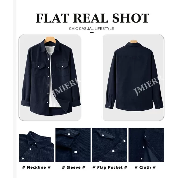 JMIERR Men's Corduroy Button Down Shirts Casual Long Sleeve Shacket Jacket with Flap Pockets
