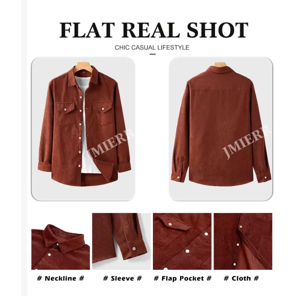 JMIERR Men's Corduroy Button Down Shirts Casual Long Sleeve Shacket Jacket with Flap Pockets