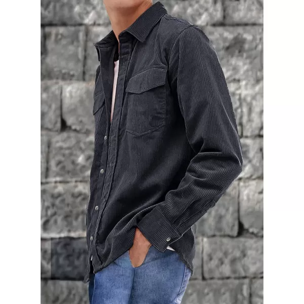 JMIERR Men's Corduroy Button Down Shirts Casual Long Sleeve Shacket Jacket with Flap Pockets