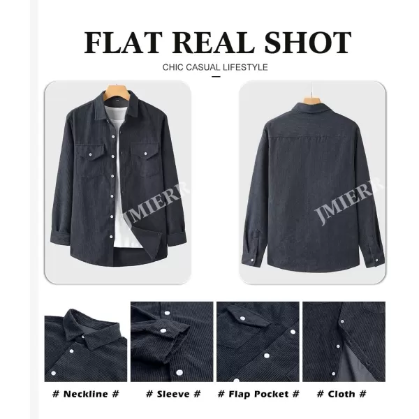 JMIERR Men's Corduroy Button Down Shirts Casual Long Sleeve Shacket Jacket with Flap Pockets