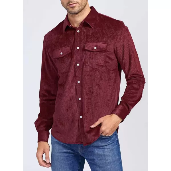 JMIERR Men's Corduroy Button Down Shirts Casual Long Sleeve Shacket Jacket with Flap Pockets