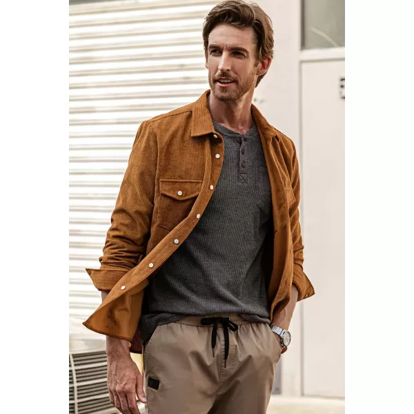 JMIERR Men's Corduroy Button Down Shirts Casual Long Sleeve Shacket Jacket with Flap Pockets