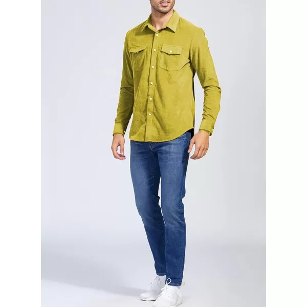 JMIERR Men's Corduroy Button Down Shirts Casual Long Sleeve Shacket Jacket with Flap Pockets