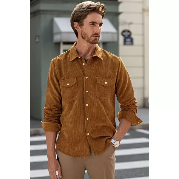 JMIERR Men's Corduroy Button Down Shirts Casual Long Sleeve Shacket Jacket with Flap Pockets