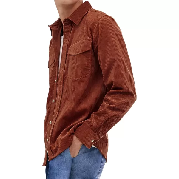JMIERR Men's Corduroy Button Down Shirts Casual Long Sleeve Shacket Jacket with Flap Pockets