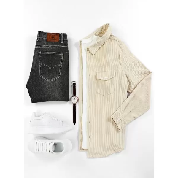 JMIERR Men's Corduroy Button Down Shirts Casual Long Sleeve Shacket Jacket with Flap Pockets