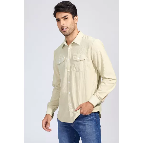 JMIERR Men's Corduroy Button Down Shirts Casual Long Sleeve Shacket Jacket with Flap Pockets