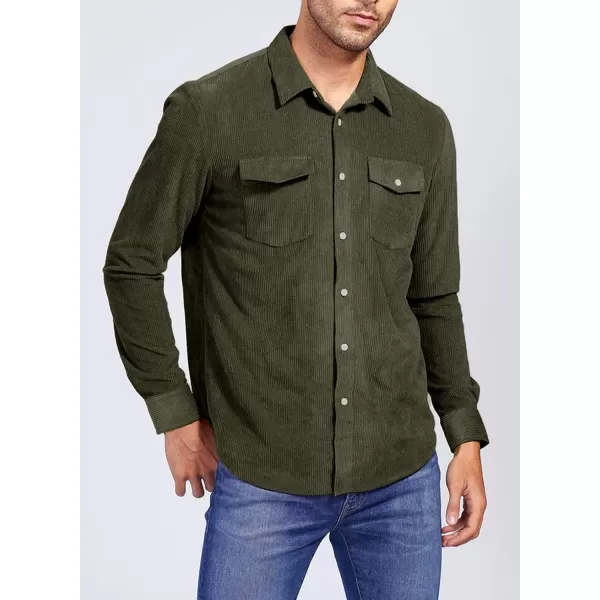 JMIERR Men's Corduroy Button Down Shirts Casual Long Sleeve Shacket Jacket with Flap Pockets