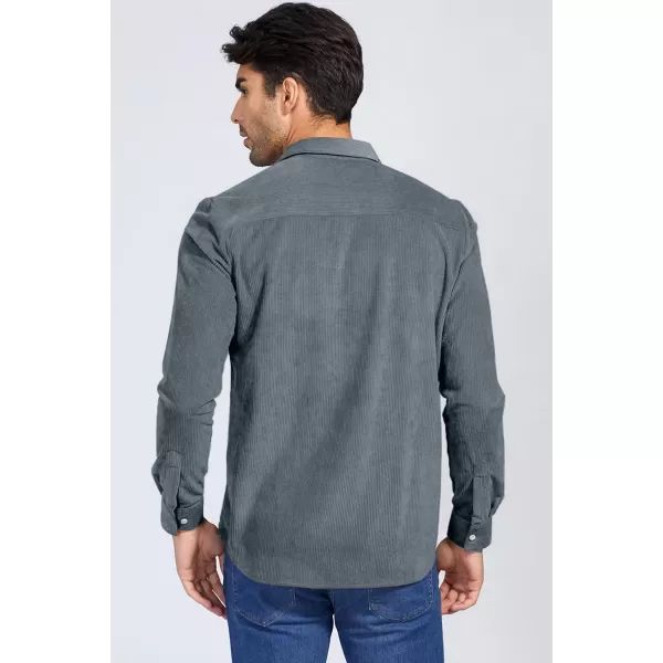 JMIERR Men's Corduroy Button Down Shirts Casual Long Sleeve Shacket Jacket with Flap Pockets