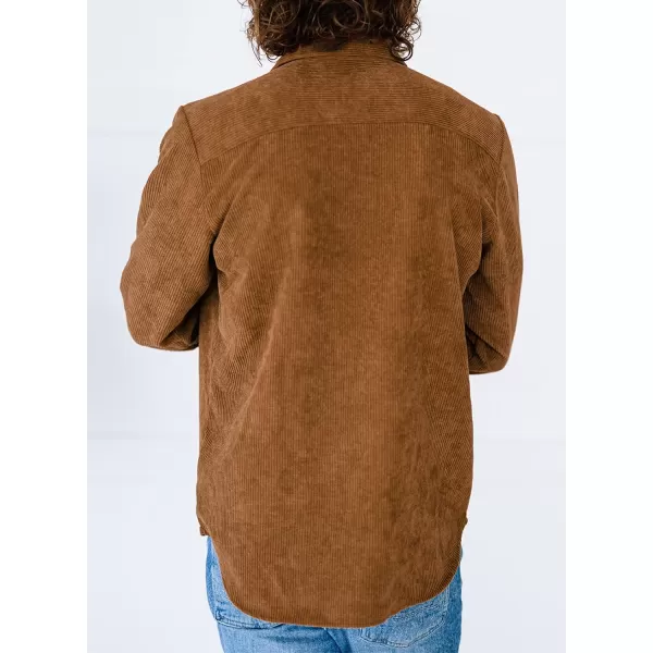 JMIERR Men's Corduroy Button Down Shirts Casual Long Sleeve Shacket Jacket with Flap Pockets