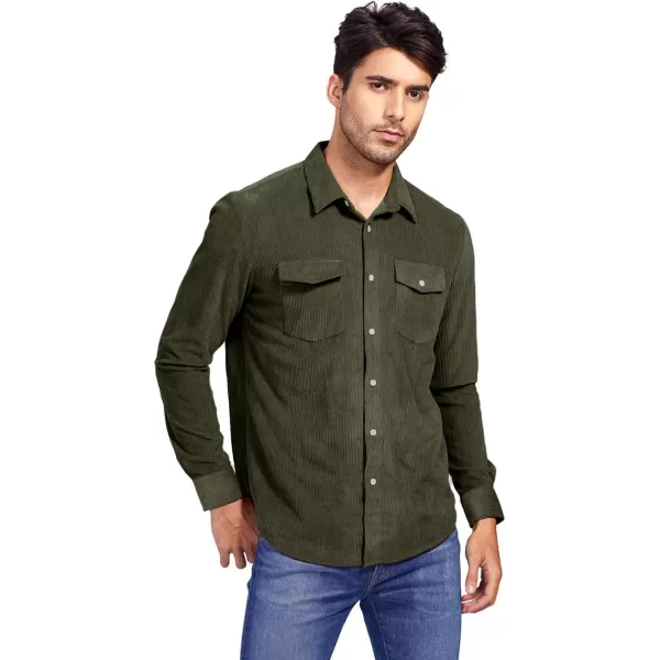 JMIERR Men's Corduroy Button Down Shirts Casual Long Sleeve Shacket Jacket with Flap Pockets