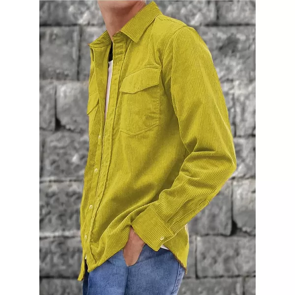 JMIERR Men's Corduroy Button Down Shirts Casual Long Sleeve Shacket Jacket with Flap Pockets