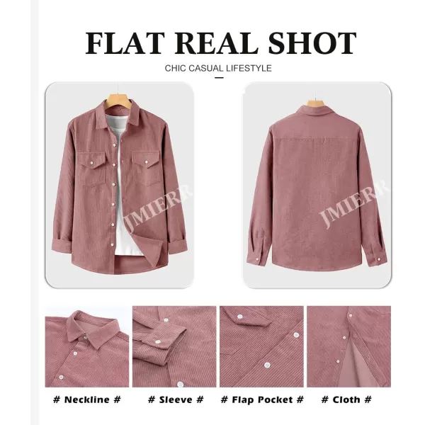JMIERR Men's Corduroy Button Down Shirts Casual Long Sleeve Shacket Jacket with Flap Pockets