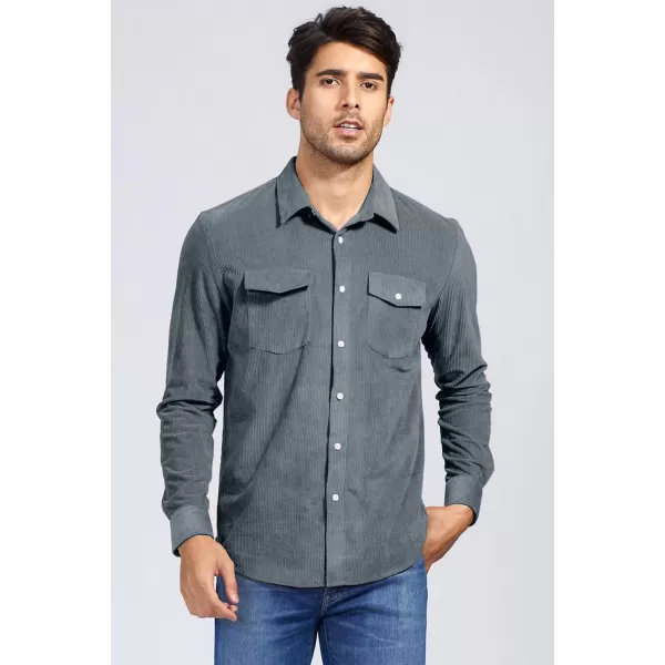 JMIERR Men's Corduroy Button Down Shirts Casual Long Sleeve Shacket Jacket with Flap Pockets