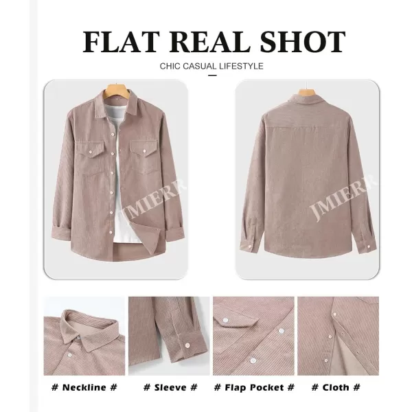 JMIERR Men's Corduroy Button Down Shirts Casual Long Sleeve Shacket Jacket with Flap Pockets
