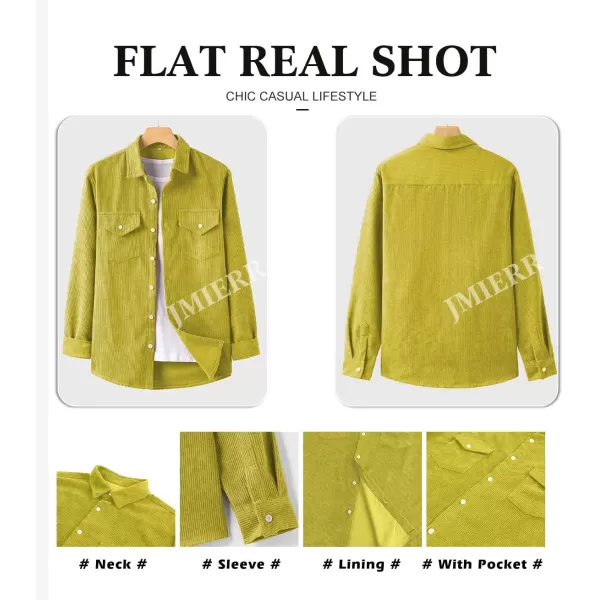 JMIERR Men's Corduroy Button Down Shirts Casual Long Sleeve Shacket Jacket with Flap Pockets