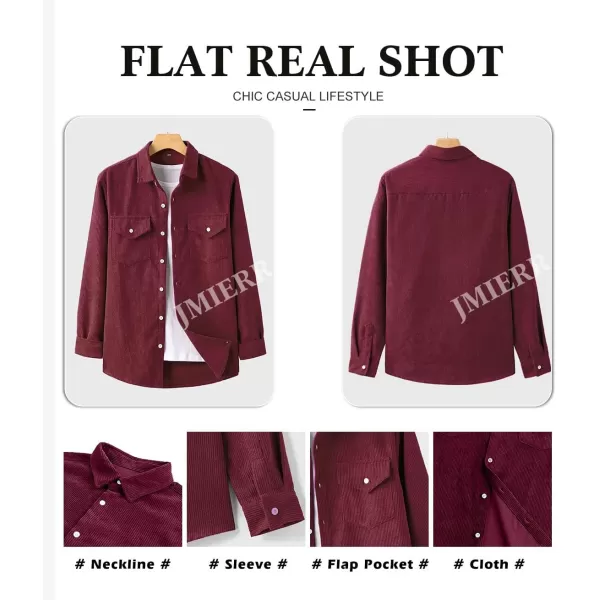 JMIERR Men's Corduroy Button Down Shirts Casual Long Sleeve Shacket Jacket with Flap Pockets