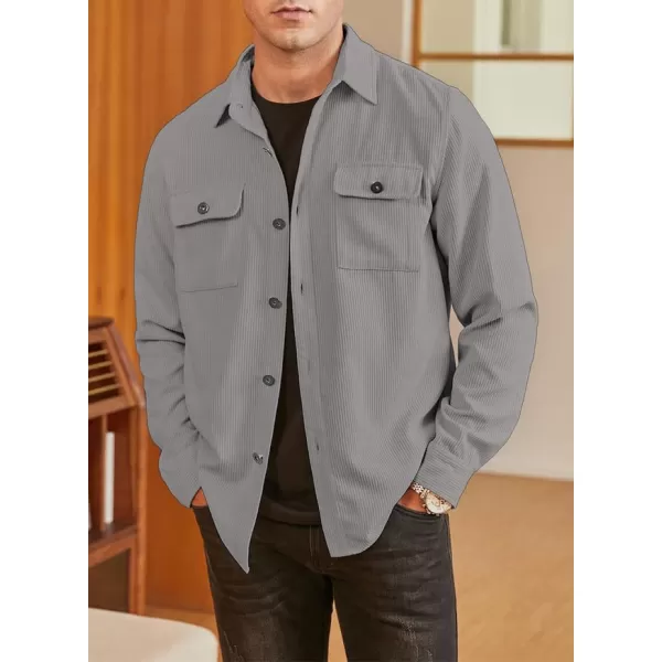 JMIERR Men's Corduroy Jacket Casual Button Down Shirts Long Sleeve Shacket Jackets Slim Fit Jacket with Flap Pockets