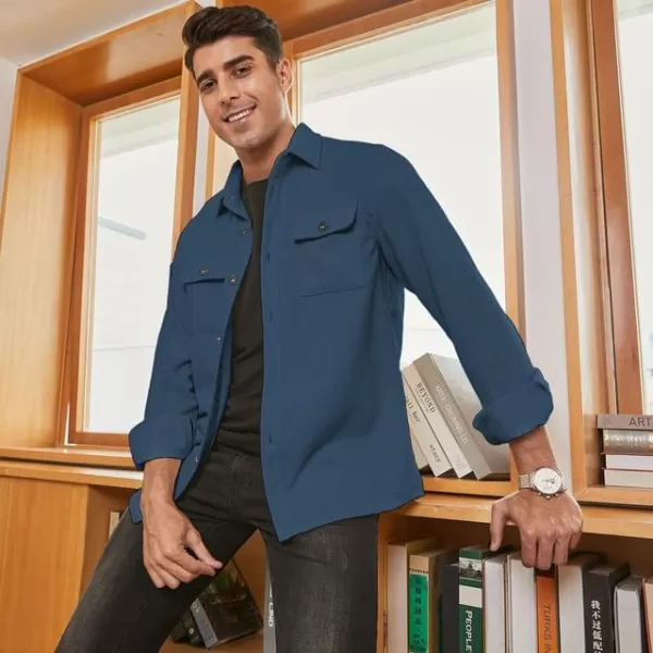 JMIERR Men's Corduroy Jacket Casual Button Down Shirts Long Sleeve Shacket Jackets Slim Fit Jacket with Flap Pockets