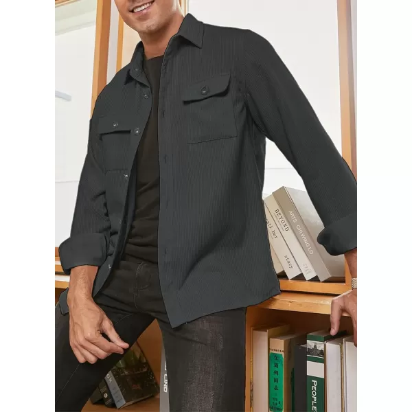 JMIERR Men's Corduroy Jacket Casual Button Down Shirts Long Sleeve Shacket Jackets Slim Fit Jacket with Flap Pockets