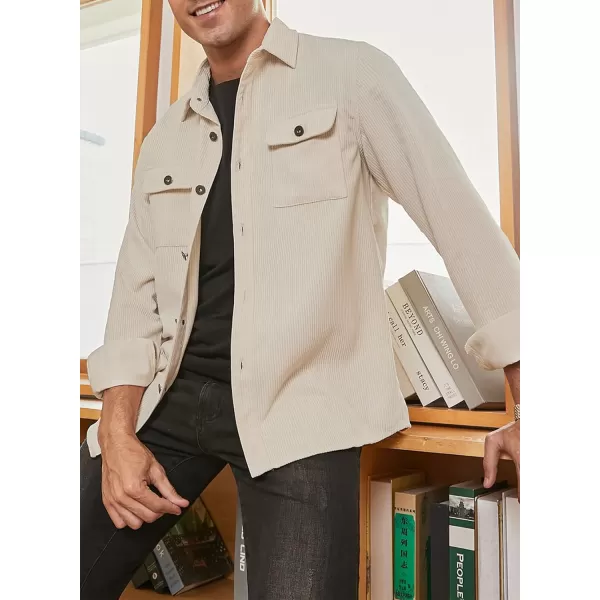 JMIERR Men's Corduroy Jacket Casual Button Down Shirts Long Sleeve Shacket Jackets Slim Fit Jacket with Flap Pockets