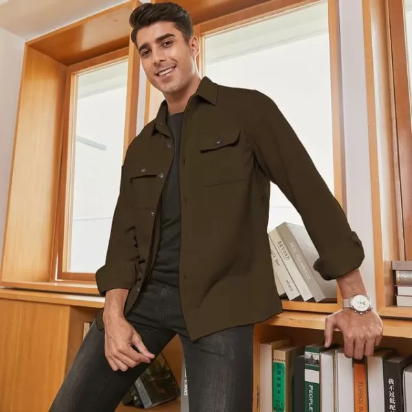 JMIERR Men's Corduroy Jacket Casual Button Down Shirts Long Sleeve Shacket Jackets Slim Fit Jacket with Flap Pockets