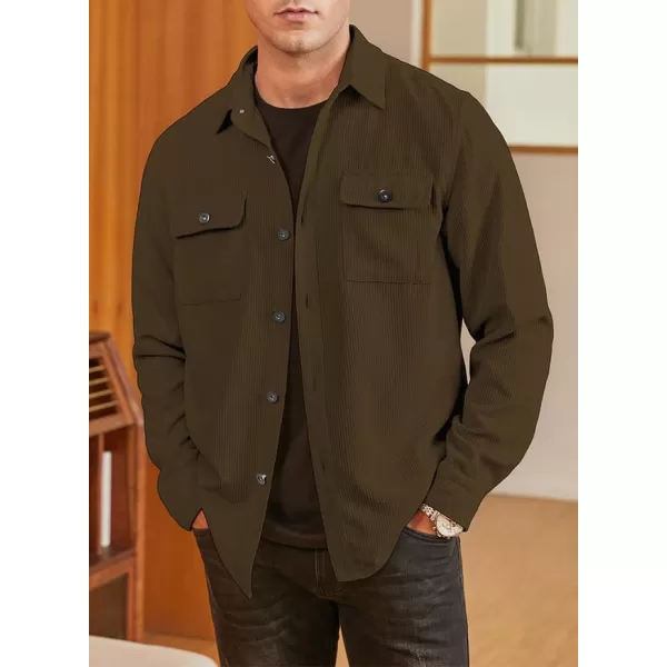 JMIERR Men's Corduroy Jacket Casual Button Down Shirts Long Sleeve Shacket Jackets Slim Fit Jacket with Flap Pockets