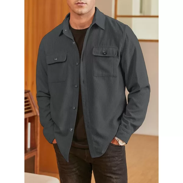 JMIERR Men's Corduroy Jacket Casual Button Down Shirts Long Sleeve Shacket Jackets Slim Fit Jacket with Flap Pockets