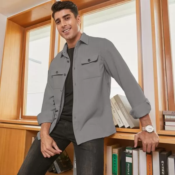 JMIERR Men's Corduroy Jacket Casual Button Down Shirts Long Sleeve Shacket Jackets Slim Fit Jacket with Flap Pockets