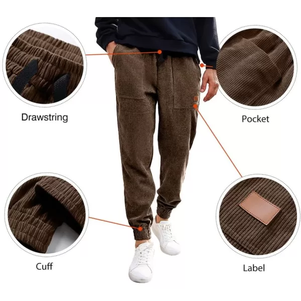 JMIERR Mens Corduroy Joggers Pants Casual Cargo Pants Drawstring Elastic Waist Baggy Tapered Sweatpants with Pockets