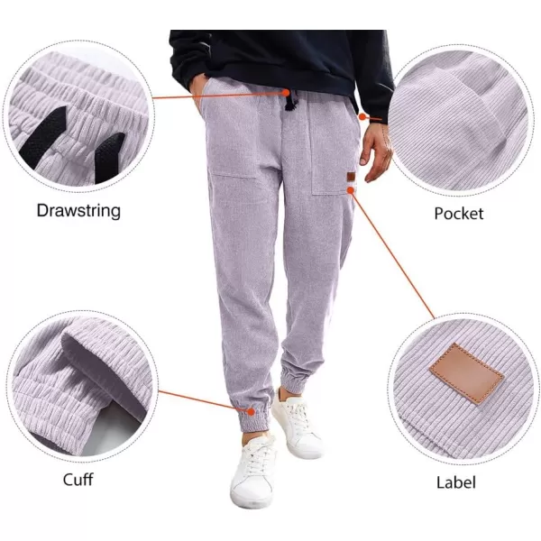 JMIERR Mens Corduroy Joggers Pants Casual Cargo Pants Drawstring Elastic Waist Baggy Tapered Sweatpants with Pockets