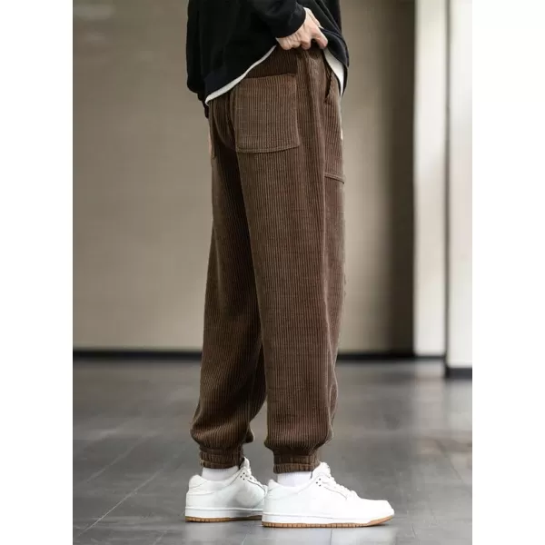 JMIERR Mens Corduroy Joggers Pants Casual Cargo Pants Drawstring Elastic Waist Baggy Tapered Sweatpants with Pockets