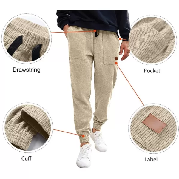 JMIERR Mens Corduroy Joggers Pants Casual Cargo Pants Drawstring Elastic Waist Baggy Tapered Sweatpants with Pockets