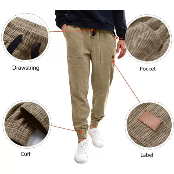 JMIERR Mens Corduroy Joggers Pants Casual Cargo Pants Drawstring Elastic Waist Baggy Tapered Sweatpants with Pockets