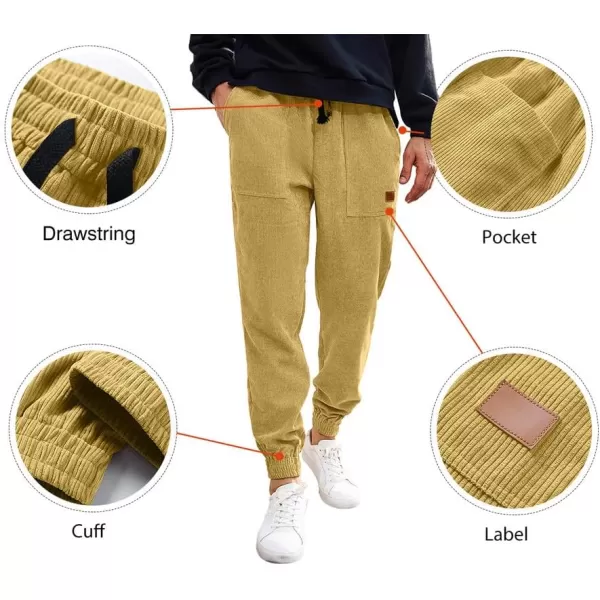 JMIERR Mens Corduroy Joggers Pants Casual Cargo Pants Drawstring Elastic Waist Baggy Tapered Sweatpants with Pockets