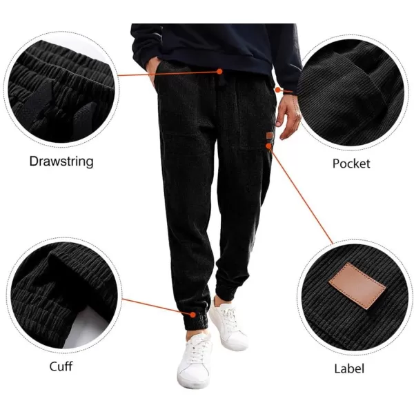 JMIERR Mens Corduroy Joggers Pants Casual Cargo Pants Drawstring Elastic Waist Baggy Tapered Sweatpants with Pockets