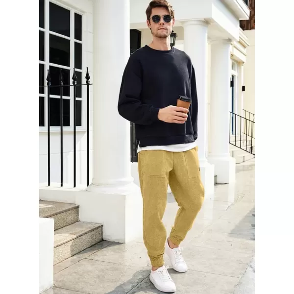 JMIERR Mens Corduroy Joggers Pants Casual Cargo Pants Drawstring Elastic Waist Baggy Tapered Sweatpants with Pockets