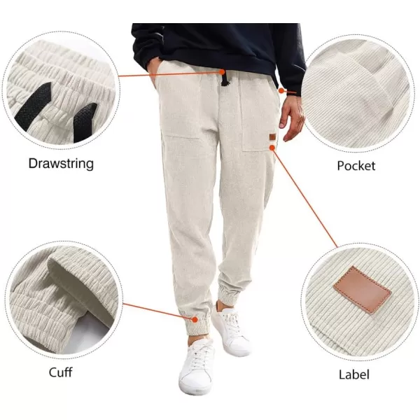 JMIERR Mens Corduroy Joggers Pants Casual Cargo Pants Drawstring Elastic Waist Baggy Tapered Sweatpants with Pockets