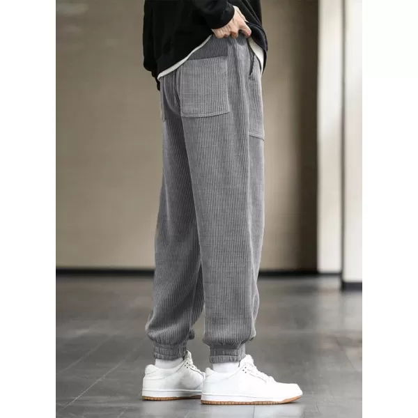 JMIERR Mens Corduroy Joggers Pants Casual Cargo Pants Drawstring Elastic Waist Baggy Tapered Sweatpants with Pockets