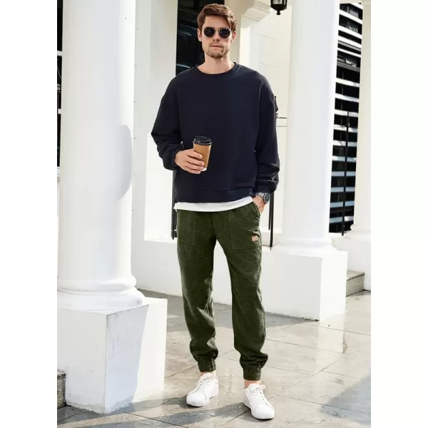 JMIERR Mens Corduroy Joggers Pants Casual Cargo Pants Drawstring Elastic Waist Baggy Tapered Sweatpants with Pockets