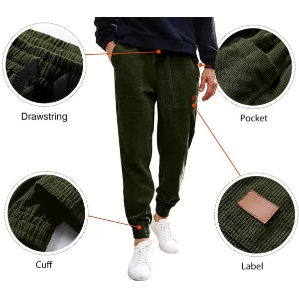 JMIERR Mens Corduroy Joggers Pants Casual Cargo Pants Drawstring Elastic Waist Baggy Tapered Sweatpants with Pockets