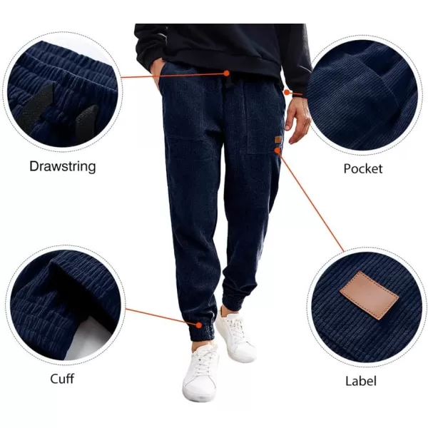 JMIERR Mens Corduroy Joggers Pants Casual Cargo Pants Drawstring Elastic Waist Baggy Tapered Sweatpants with Pockets