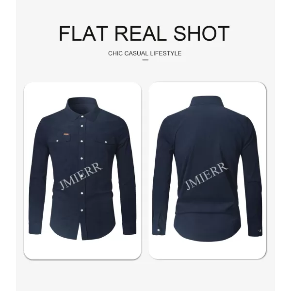 JMIERR Men's Corduroy Shirts - Casual Western Long Sleeve Button Down Lightweight Shacket Jackets with 2 Flap Pocket