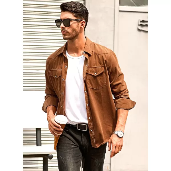 JMIERR Men's Corduroy Shirts - Casual Western Long Sleeve Button Down Lightweight Shacket Jackets with 2 Flap Pocket