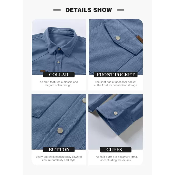 JMIERR Men's Corduroy Shirts - Casual Western Long Sleeve Button Down Lightweight Shacket Jackets with 2 Flap Pocket