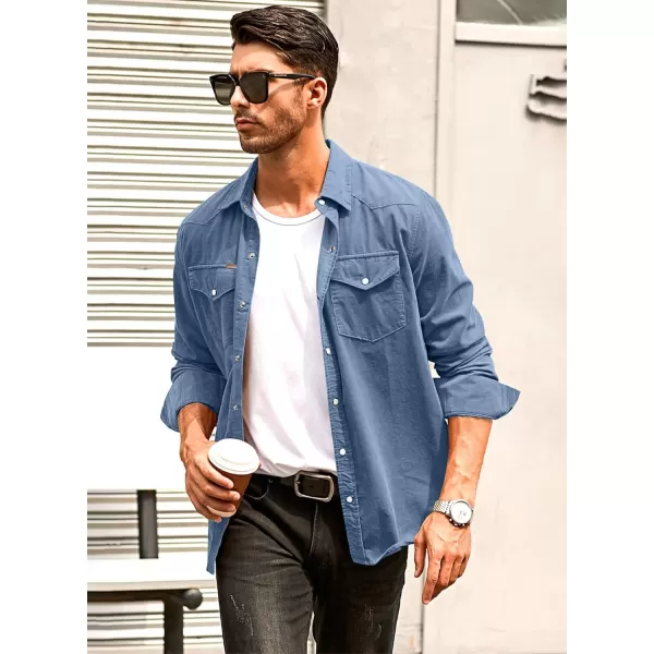 JMIERR Men's Corduroy Shirts - Casual Western Long Sleeve Button Down Lightweight Shacket Jackets with 2 Flap Pocket