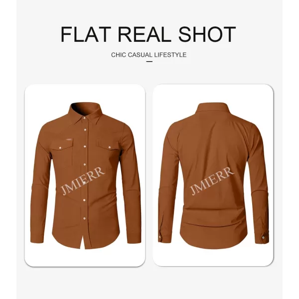 JMIERR Men's Corduroy Shirts - Casual Western Long Sleeve Button Down Lightweight Shacket Jackets with 2 Flap Pocket