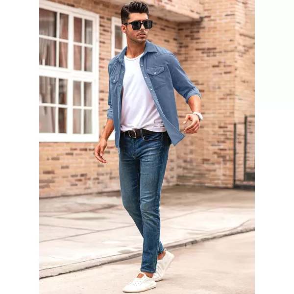 JMIERR Men's Corduroy Shirts - Casual Western Long Sleeve Button Down Lightweight Shacket Jackets with 2 Flap Pocket