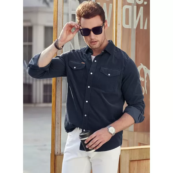 JMIERR Men's Corduroy Shirts - Casual Western Long Sleeve Button Down Lightweight Shacket Jackets with 2 Flap Pocket